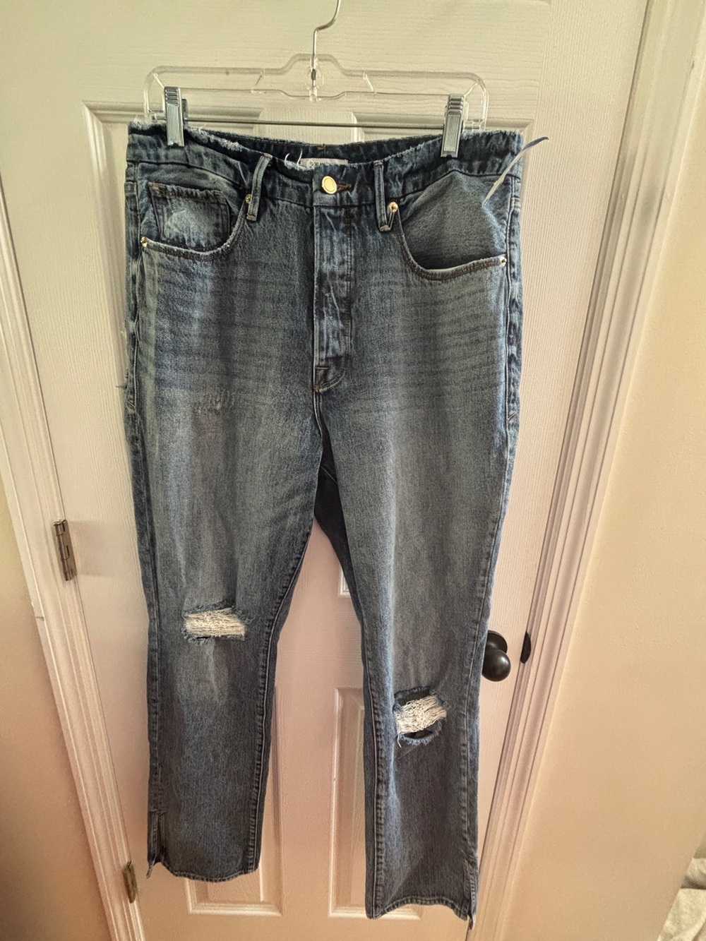 Good American Women's Good Boy Boyfriend High Rise Jeans Distressed Size 14/32